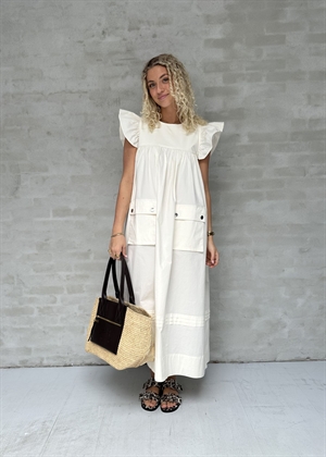 Stretch cotton frill sleeve kjole Egret W0627 Ganni 